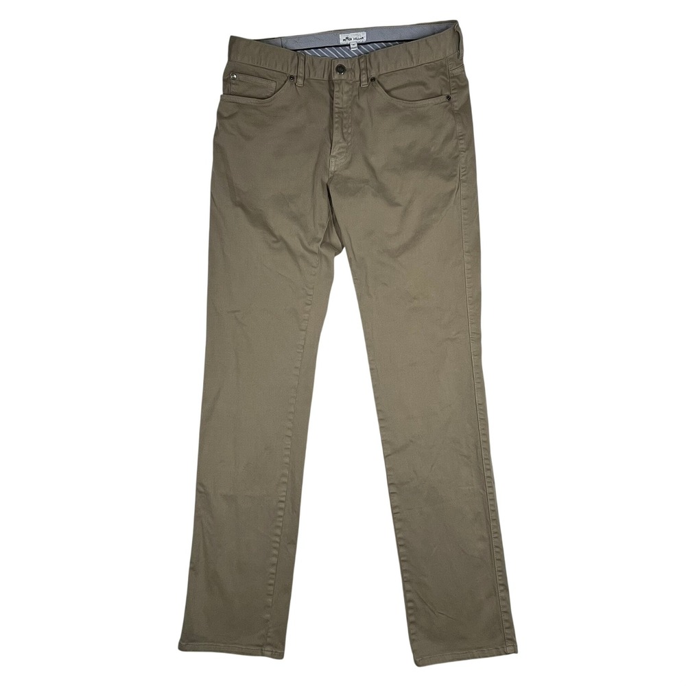 Peter Millar Signature Sateen Five-Pocket Pants Mens 32x33 Khaki ME0B39 *Flaw - Picture 3 of 16